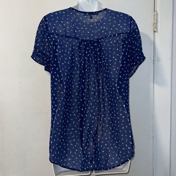 DANIEL RAINN Navy Blue With White Hearts Lightweight Short Sleeve Blouse-S - Picture 4 of 9